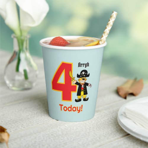 Ahoy Four Today Cute Pirate Boy 4th Birthday Paper Cups