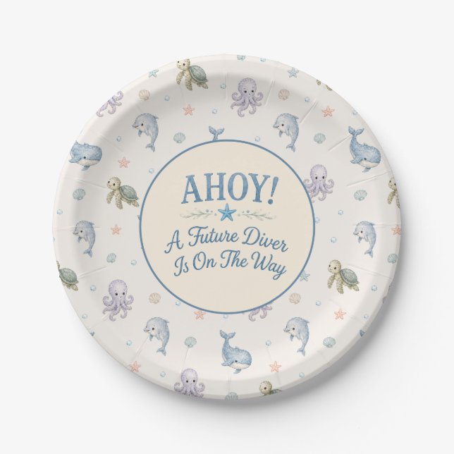 AHOY! Future Diver Baby Shower Paper Plates (Front)