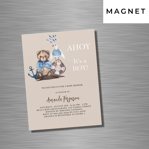 Ahoy it is a boy teddy sailor luxury Baby Shower Magnetic Invitation