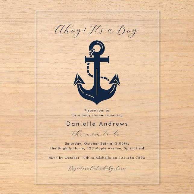 Ahoy It’s a Boy Acrylic Baby Shower Nautical Invitations (Front)