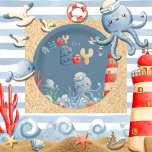 Ahoy It’s a Boy Blue Nautical Baby Shower Paper Plates<br><div class="desc">Adorable deep blue ocean color background with nautical elements of octopus,  anchors,  whales,  waves,  starfish and other sweet sea items help bring this sweet design to life for the perfect baby boy shower.  Perfect paper plates for an adorable theme baby shower.  100% ‘customer satisfaction with “Zazzle” every day.</div>