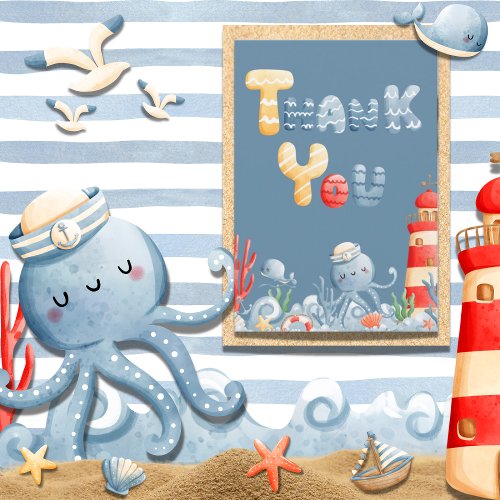 Ahoy Itâs a Boy Blue Nautical Baby Shower Thank You Card