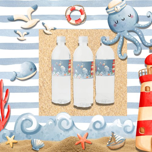 Ahoy Its a Boy Blue Nautical Baby Shower Water Bottle Label