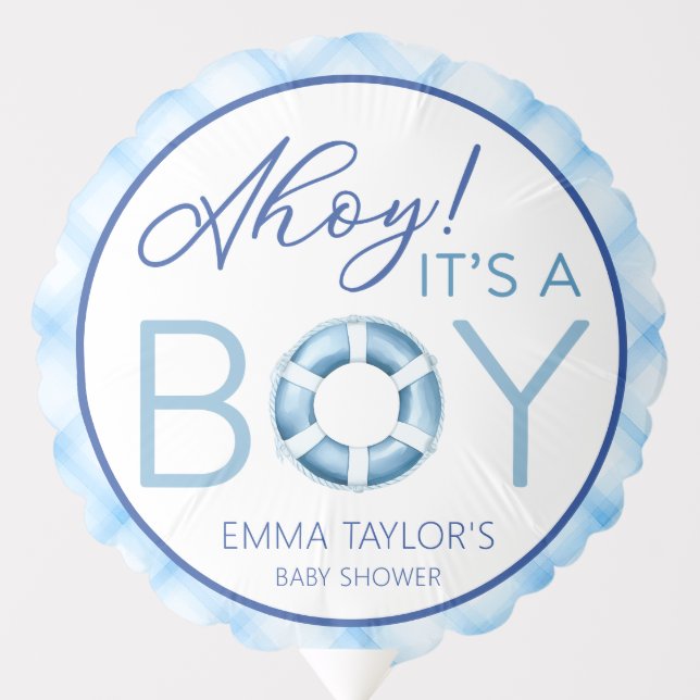 Ahoy It’s a Boy Nautical Baby Shower Balloon  (Front)