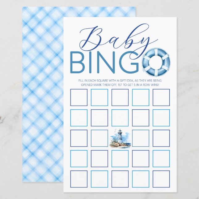 Ahoy It’s a Boy Nautical Baby Shower Bingo Game  (Front/Back)