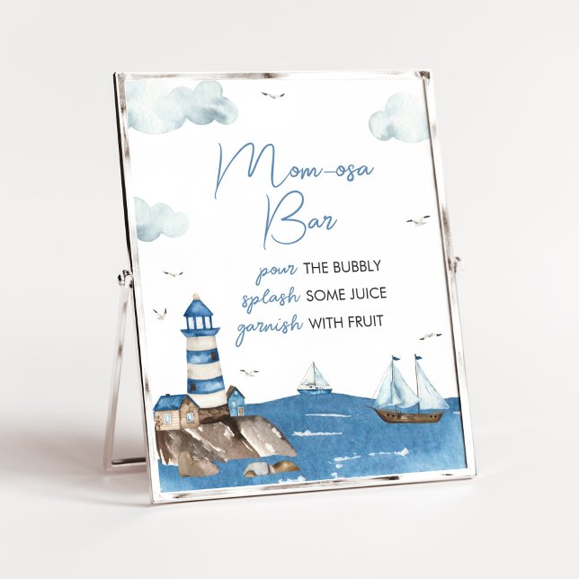 Ahoy It’s A Boy Nautical Baby Shower Mom osa Bar Poster (Blue Boy Baby Shower Mom Osa Bar Sign)