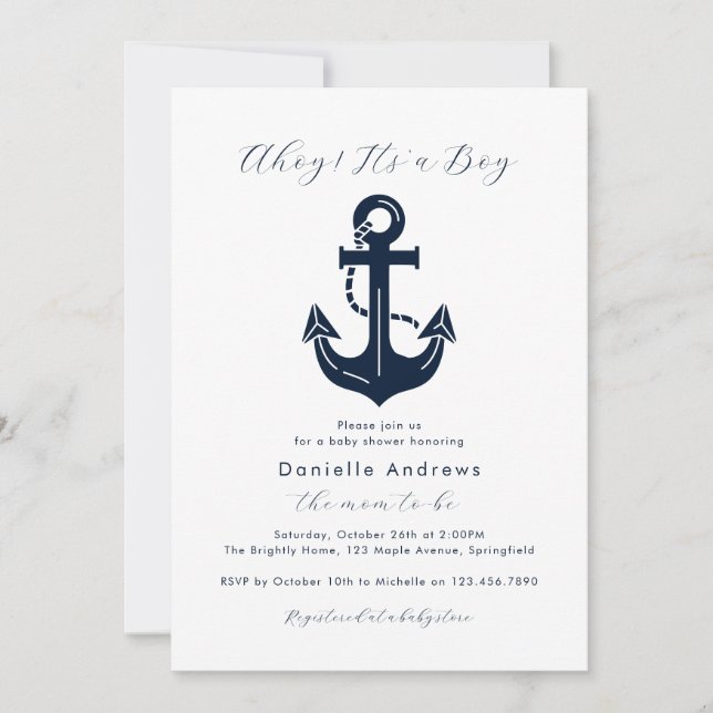 Ahoy It’s a Boy Nautical Baby Shower Personalized  Invitation (Front)
