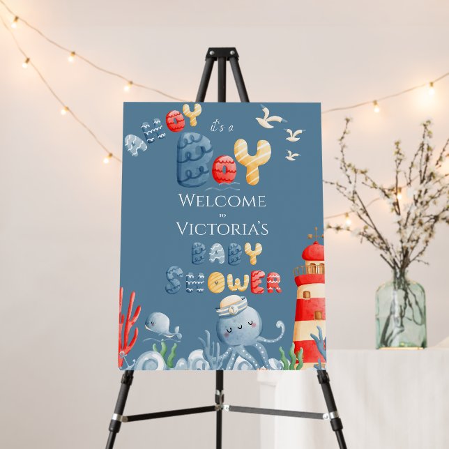 Ahoy it’s a Boy Nautical Blue Baby Shower Foam Board (In Situ (Stand))