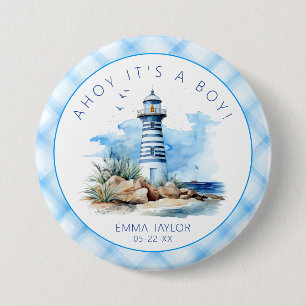 Ahoy It’s a Boy Nautical Lighthouse Baby Shower Button