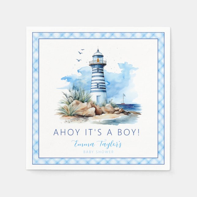 Ahoy It’s a Boy Nautical Lighthouse Baby Shower  Napkins (Front)