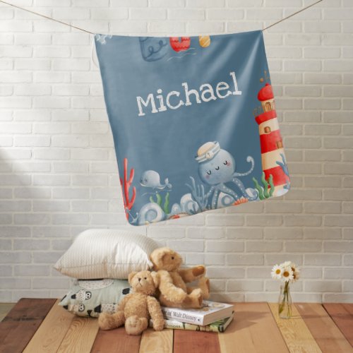 Ahoy Its a Boy Nautical Personalized Baby Blanket