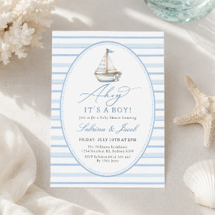 Ahoy It’s a Boy Nautical Sailboat Baby Shower Invitation
