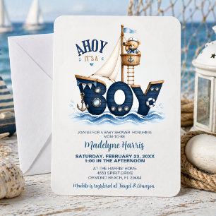 Ahoy It’s a Boy Nautical Sailboat Bear Shower Invitation