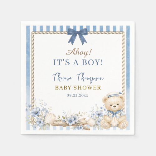 Ahoy It’s a Boy Nautical Teddy Bear Baby Shower Napkins