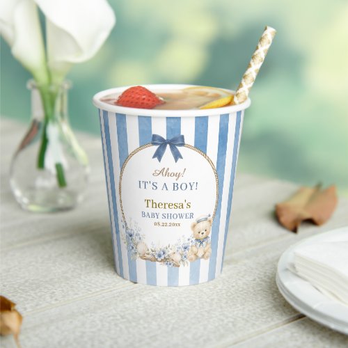 Ahoy It’s a Boy Nautical Teddy Bear Baby Shower Paper Cups