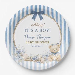 Ahoy It’s a Boy Nautical Teddy Bear Baby Shower Paper Plates