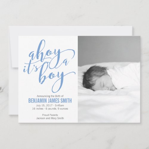 Ahoy Its a Boy Nautical Theme Birth Announcement