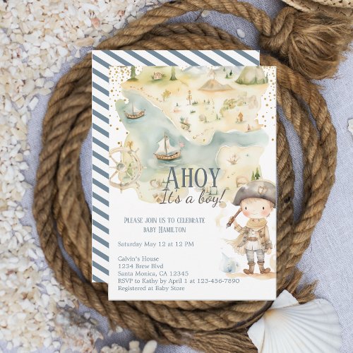 Ahoy Its A Boy Pirate Adventure Baby Shower Invitation