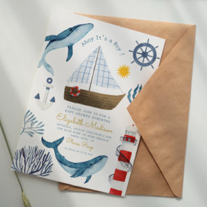 Ahoy It’s a boy Sail Whale Lighthouse Baby Shower Invitation