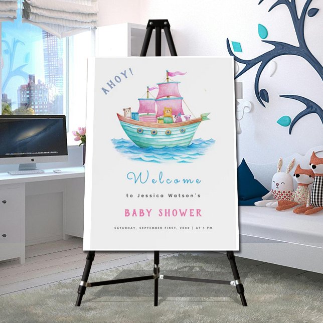 Ahoy It's A Baby Ship Animals Sailboat Baby Shower Foam Board (Creator Uploaded)