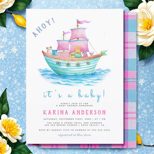 Ahoy Its A Baby Ship Animals Sailboat Baby Shower Invitation