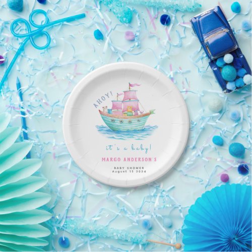 Ahoy Its A Baby Ship Animals Sailboat Baby Shower Paper Plates
