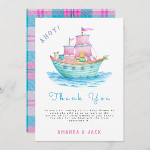 Ahoy It's A Baby Ship Animals Sailboat Baby Shower Thank You Card