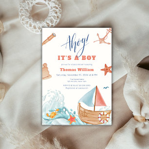 Ahoy It's A Boy Adventure Sailboat Baby Shower Invitation