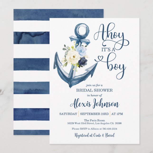 Ahoy It's a Boy Anchor Baby Shower Invitation (Front/Back)