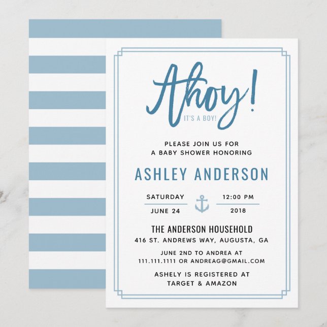 Ahoy! It's a Boy Anchor Baby Shower Invitation (Front/Back)