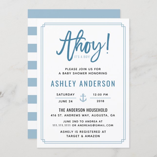 Ahoy! It's a Boy Anchor Baby Shower Invitation (Front/Back)