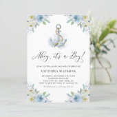 Ahoy It's a Boy Anchor Floral Nautical Baby Shower Invitation (Standing Front)