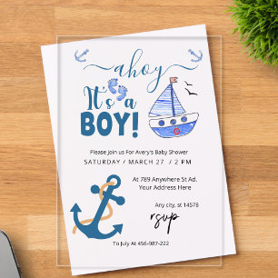 Ahoy It's a Boy Anchor Nautical Baby Shower Blue Acrylic Invitations