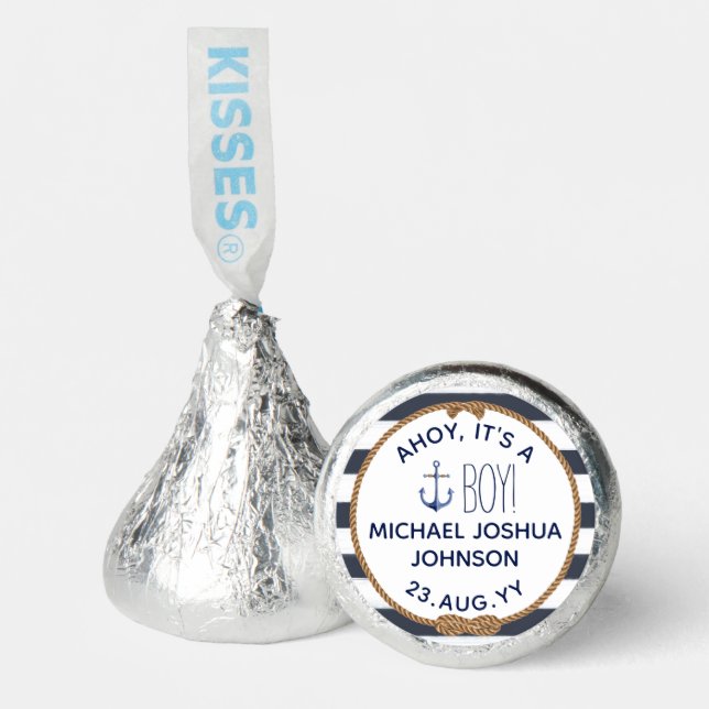 Ahoy, It's a Boy Baby Birth Announcement Hershey®'s Kisses® (Front)