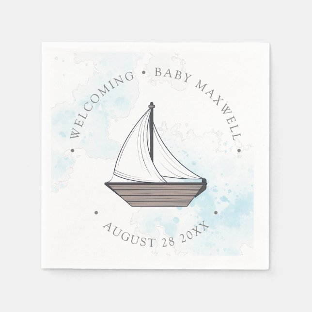 Ahoy! It's a Boy! Baby Sailboat Baby  Napkins (Front)