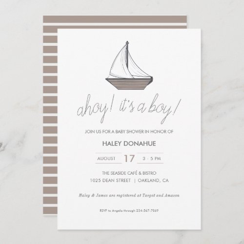Ahoy Its a Boy Baby Sailboat  Invitation