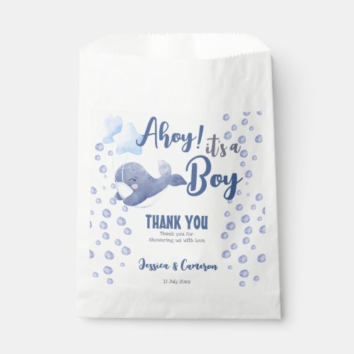 Ahoy its a boy baby shower blue whale custom favor bag