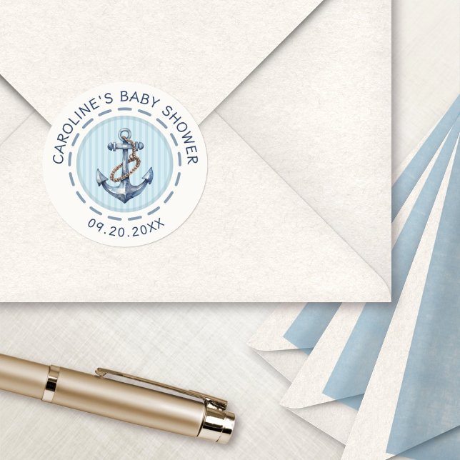 Ahoy It's A Boy Baby Shower Classic Round Sticker (Creator Uploaded)