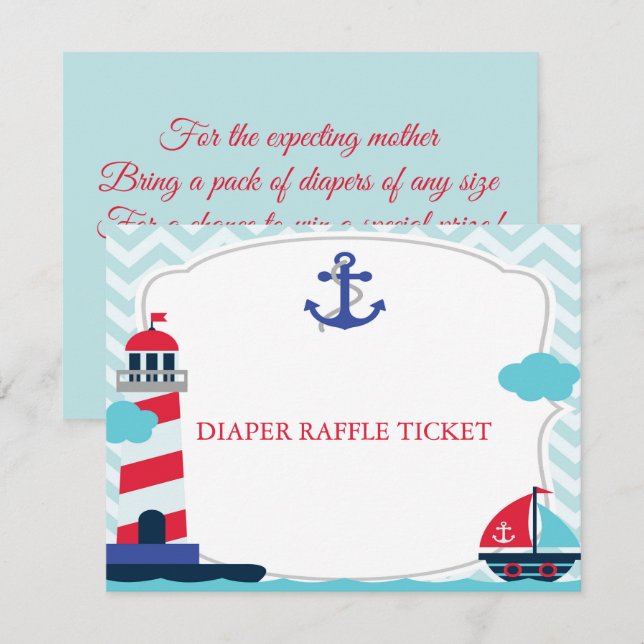 Ahoy It's A Boy baby Shower Diaper Raffle Ticket Invitation (Front/Back)