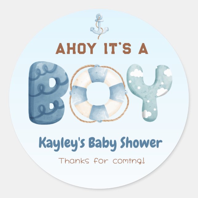 Ahoy Its A Boy Baby Shower Favor Stickers (Front)