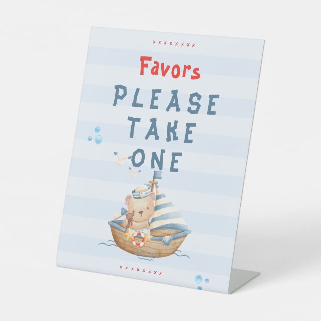 Ahoy Its A Boy Baby Shower Favors Pedestal Sign (Front)