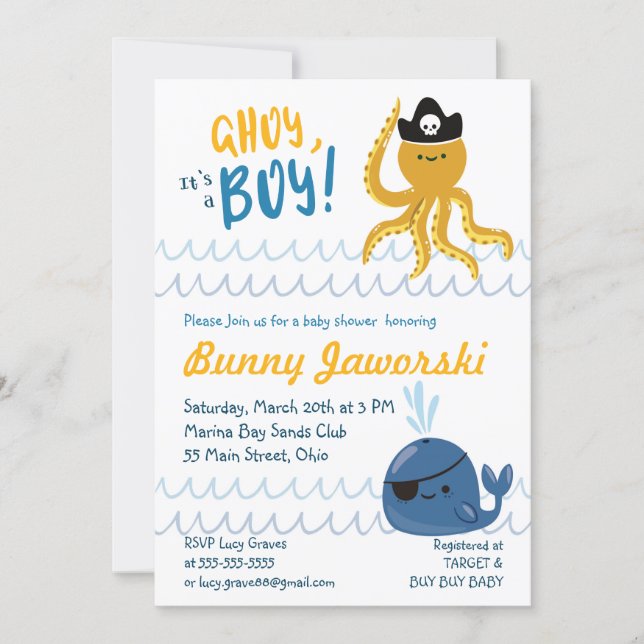 Ahoy Its A Boy Baby Shower Invitation (Front)