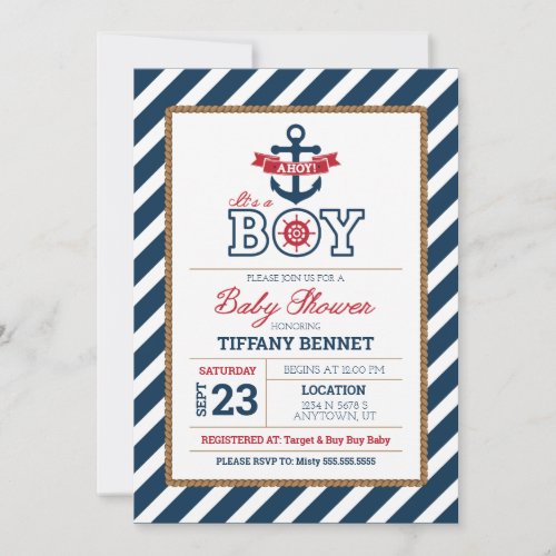 Ahoy Its A BOY Baby Shower Invitation
