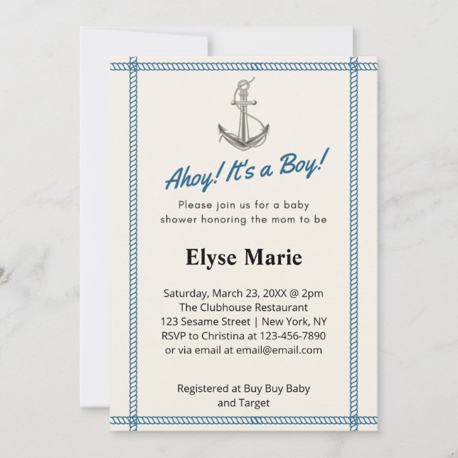 Ahoy! It's a Boy! Baby Shower Invitation (Front)