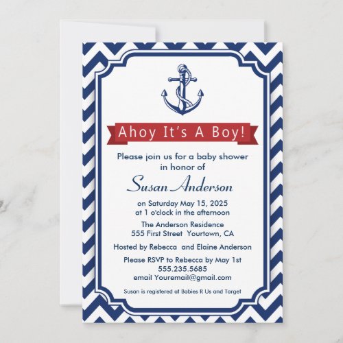 Ahoy Its a Boy Baby Shower Invitation