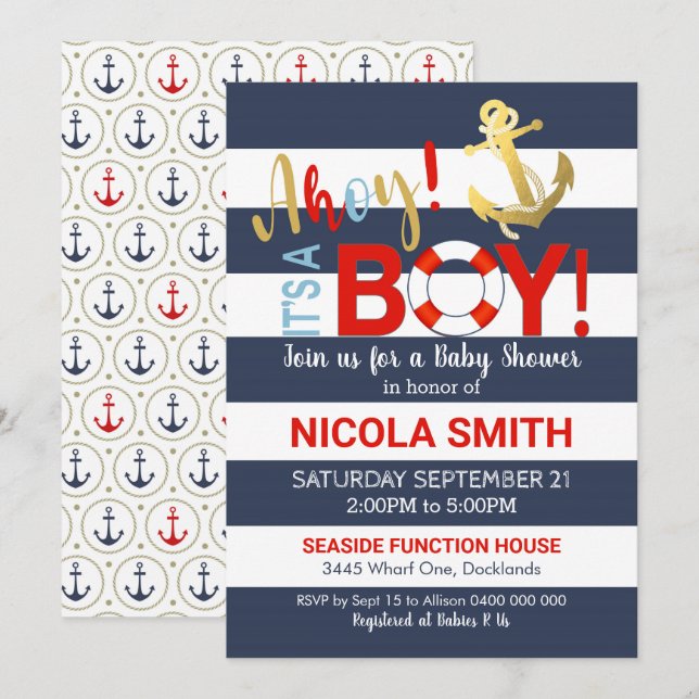 Ahoy it's a Boy Baby Shower Invitation (Front/Back)
