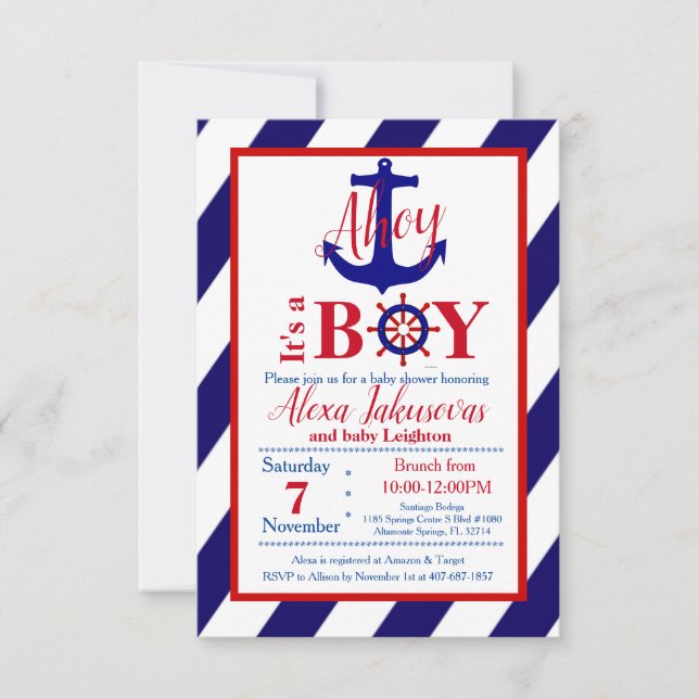 Ahoy! It's a Boy Baby Shower Invitation (Front)