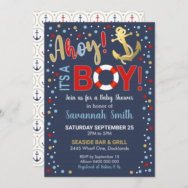Ahoy it's a Boy Baby Shower Invitation (Front/Back)