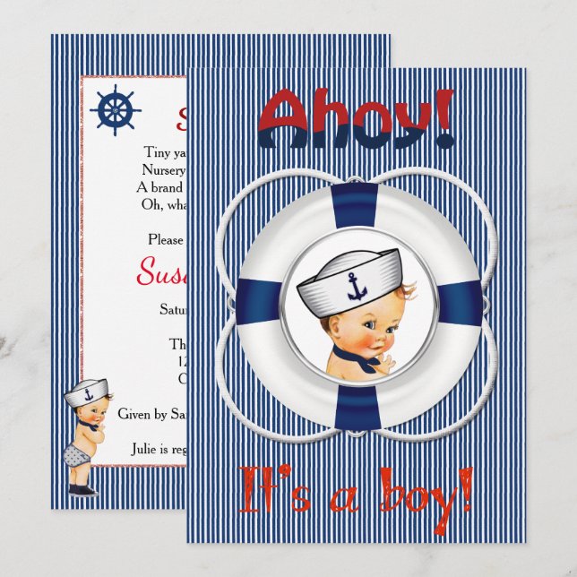 Ahoy It's a Boy Baby Shower Invitation (Front/Back)
