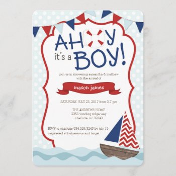 Ahoy It's A Boy! Baby Shower Invitation by bydandeliondesign at Zazzle